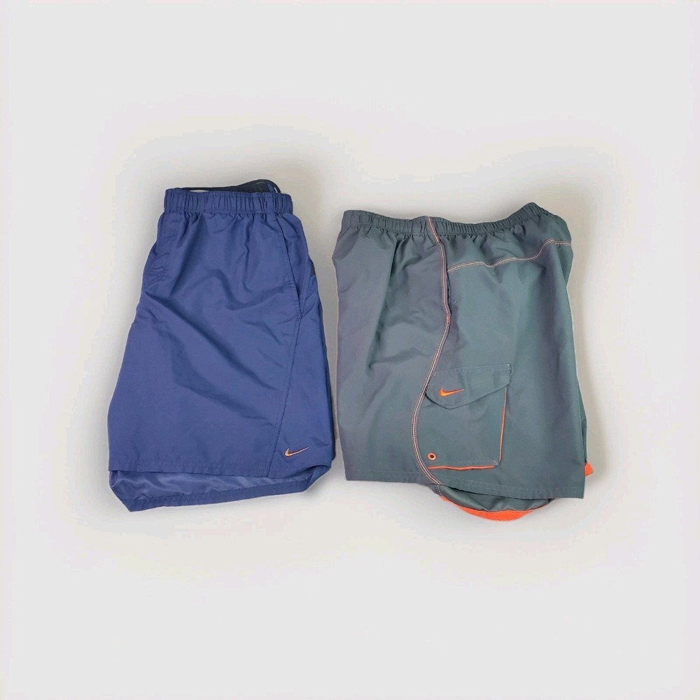 LOT OF 2 Nike Swim Shorts Trunks Mens Size XXL Blue Black Orange Gray Drawstring